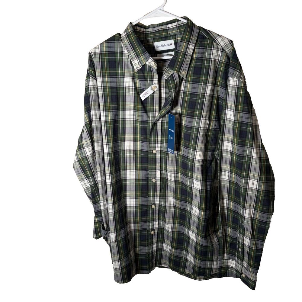 Saddlebred Shirt Men's XXL Green Plaid Classic Fit Collared Long Sleeve